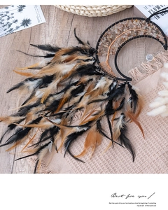 Moon shaped dream catcher with Tree of Life wire weave and multi-color feathers