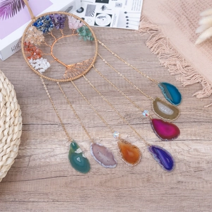 Tree of Life wall hanging with natural crystal chips and colorful agate slices wind chime