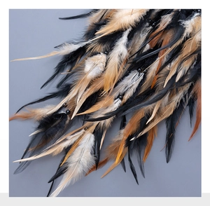 Detailed macro view of bohemian style black and brown feathers with black accent beads