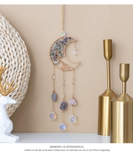 Detailed handmade Tree of Life moon suncatcher with crystal stones and transparent glass prism