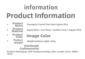 Detailed specifications showing handmade crystal tree wind chime materials and weight