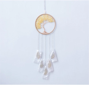 Detailed craftsmanship of Tree of Life wall hanging with yellow citrine and copper wire