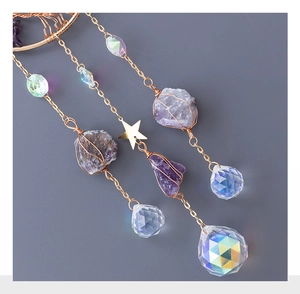 Detailed close-up of natural amethyst stones and AB coated crystal prism suncatcher