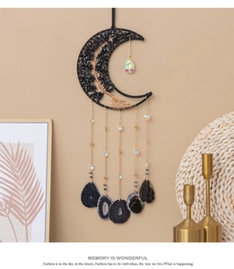 Décoration murale lune arbre de vie faite main avec obsidienne et tranches d'agate
