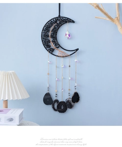 Décoration murale lune avec arbre de vie en obsidienne et breloques en agate