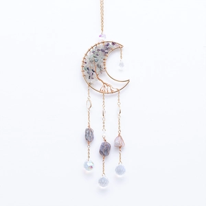 Handmade moon tree of life suncatcher with amethyst and fluorite crystal prisms