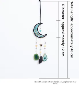 Capteur de rêves lune avec tranches d'agate, dimensions diamètre 12 cm et longueur 48 cm