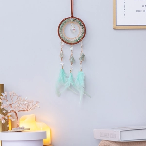 Handmade Turquoise Dreamcatcher With Green Feathers Crystal Ball Boho Wall Hanging Car Mirror Ornament Home Decor Gift