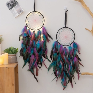 Boho Handgemachte Feder Traumfänger Wandbehang Dekor Lila Cyan Perlen Gewebter Dreamcatcher Für Zuhause Schlafzimmer Wohnzimmer Geschenk