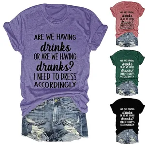 Women Slogan Print T-Shirt Cotton Blend Round Neck Short Sleeve Casual Loose Graphic Tee Top