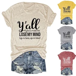 Women Casual Round Neck Short Sleeve T-Shirt Cotton Blend Graphic Slogan Print Loose Oversized Streetwear Top