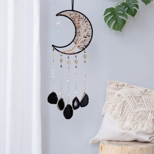Bohemian Moon Dream Catcher Life Tree Wall Hanging Decor With Agate Slices Natural Stones Crystals Handmade Home Ornament Gift