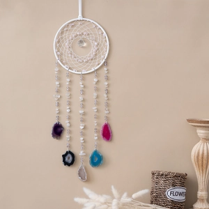Handgefertigter Böhmischer Gothic Traumfänger Wandbehang Dekor Mit Natürlichen Achatscheiben Kristallperlen Heimschmuck