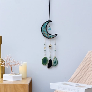 Attrape-rêve lune bohème avec pierres de turquoise et tranches d'agate naturelle