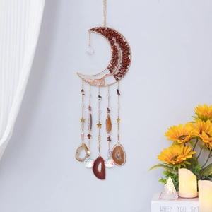 Attrape-soleil lune Arbre de vie rouge avec boule de cristal et tranches d'agate déco