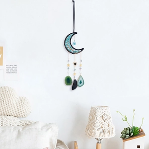 Décoration murale lune bohème avec tranches d'agate arbre de vie et pendentif étoile