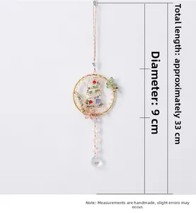 Detailed view of handmade crystal lucky cat car pendant with 9cm diameter and 33cm length
