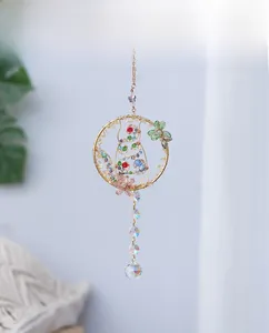 Handmade crystal cat car charm with colorful beads and faceted suncatcher crystals