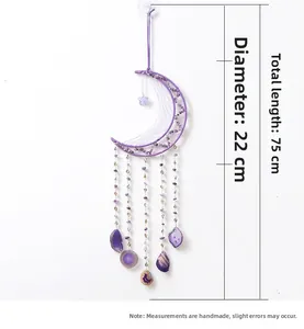 Purple moon dream catcher dimension view with 22cm diameter and 75cm total length