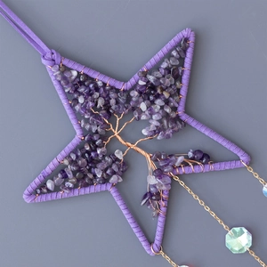 Colgante estrella árbol de la vida con piedras amatista purpura y alambre envuelto