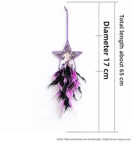 Handmade star dream catcher with purple crystal tree of life and soft feathers decoration