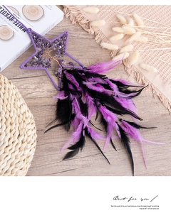 Detailed shot of purple star dream catcher with life tree stones and feathers