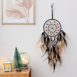 Böhmischer Traumfänger-Wandbehang mit schwarzem Geflecht und natürlichem Achatstein