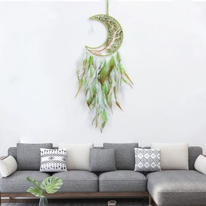 Moon Tree Of Life Dream Catcher Wall Hanging Decor With Feathers And Gravel Stones Bohemian Handmade Hanging Ornament For Home Bedroom Decor