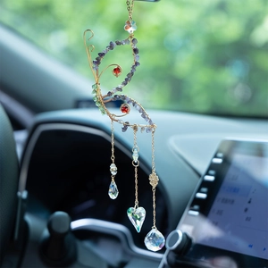 Handmade Butterfly Suncatcher With Amethyst Gravel Iron Wire Wrap Hanging Crystal Prism For Home Car Decor Window Ornament Gift