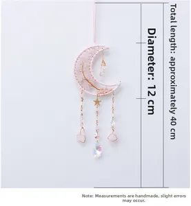Acchiappasogni a luna con albero della vita in cristallo rosa, misura 12cm per 40cm