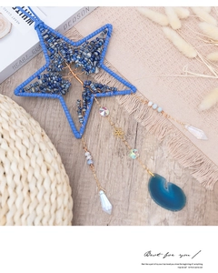 Decorazione da parete Albero della Vita a stella con cristalli blu e fetta di agata