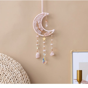 Acchiappasogni in quarzo rosa a forma di luna con ciondolo albero della vita decorativo