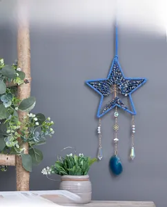 Acchiappasogni a stella albero della vita con cristalli blu e ciondolo in agata