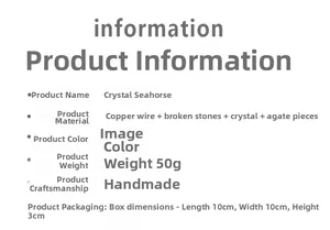 Detailed size and material specification chart for the handmade Crystal Dragon Seahorse