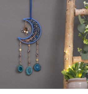 Lapis lazuli moon dreamcatcher with tree of life wire wrap and natural agate slices