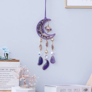 Acchiappasogni Da Parete A Forma Di Luna Ametista Viola Albero Della Vita Con Fette Di Agata Künstliche Perle Fatto A Mano Decorazione Casa
