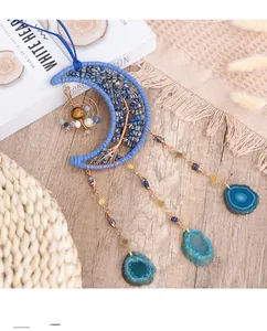 Lapis lazuli moon dream catcher with tree of life wire wrap and blue agate slices