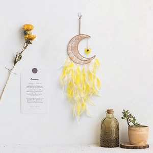 Moon Dream Catcher Citrine Tree Of Life Wall Hanging Yellow White Feathers Sunflower Pendant Bohemian Home Decor Gift
