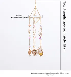 Bohemian gold geometric crystal suncatcher with colorful agate stone and beads, 45cm long