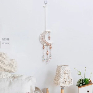 Bohemian moon dreamcatcher with healing crystals and rainbow heart crystal pendants