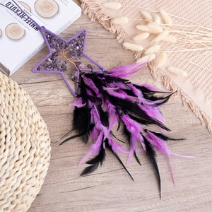 Star-shaped purple crystal dreamcatcher with tree of life and feathers home decor