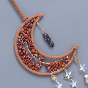 European Tree of Life moon hanging decor with red crystal stones and celestial charms