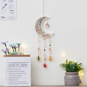 Decorazione da parete albero della vita a luna con cristalli e pendenti di quarzo