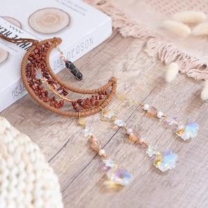 Bohemian crystal tree of life moon pendant with hanging beads for wall or window decor