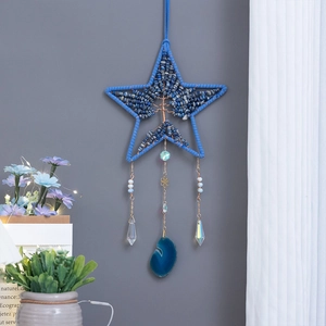 Decorazione Stella Albero della Vita Blu con Pietre di Cristallo e Fetta d'Agata
