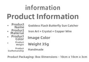 Specifications for handmade wire-wrapped crystal suncatcher with 35g weight and 10cm size