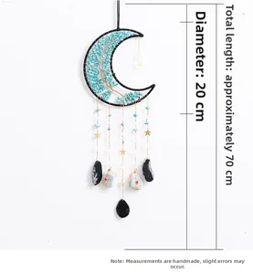 Detail of moon suncatcher with turquoise stones, black crystals and 70cm length