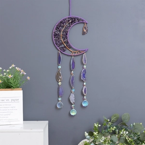 Tree of Life suncatcher with purple agate slice and amethyst moon shaped hanging ornament