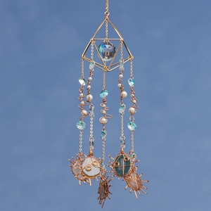Bohemian Geometric Pyramid Sun Catcher With Natural Agate Slices Crystal Ball Prism Metal Wire Wrapped Handmade Window Hanging Ornament Home Decor