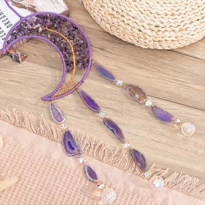 Purple amethyst tree of life moon suncatcher with agate slices and crystal prisms hanging
